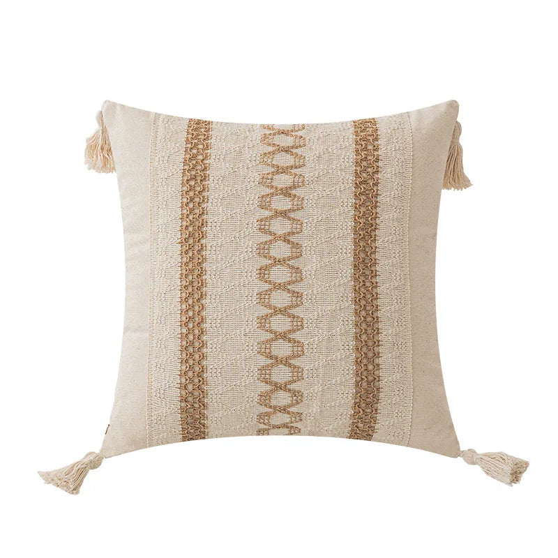 Boho Geometric Cotton and Linen Tassel Cushion Cover