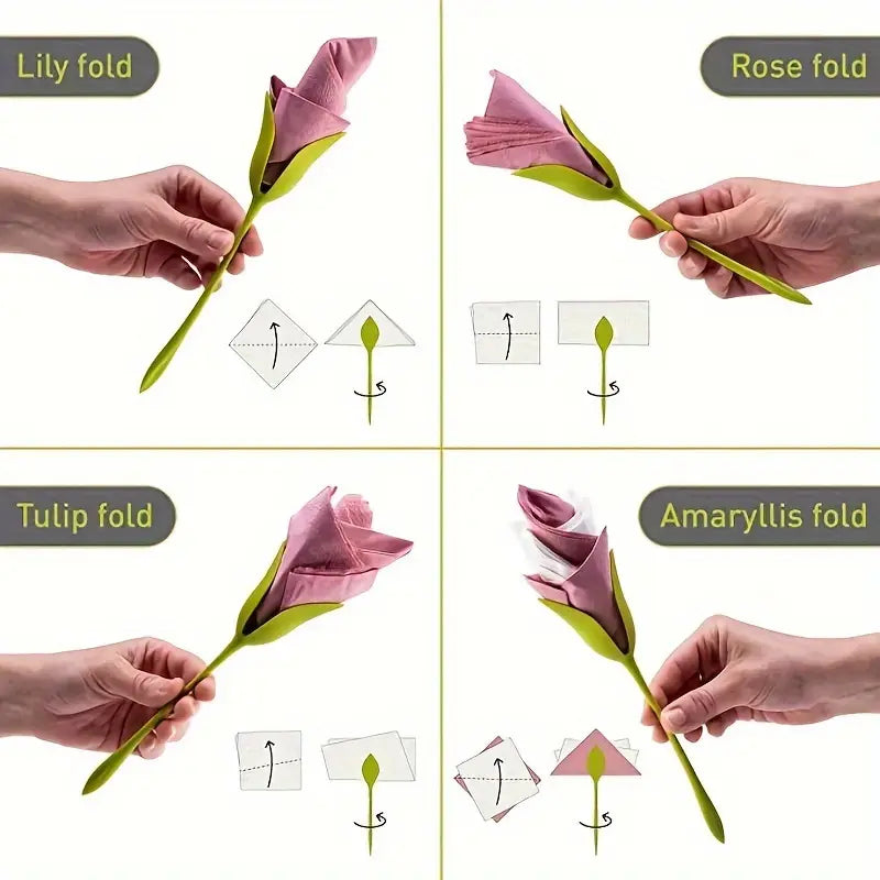 Napkin Flower Creator | Set of 2 | Floral Table Decoration Tool | Roses, Tulips & Calla Lily Designs
