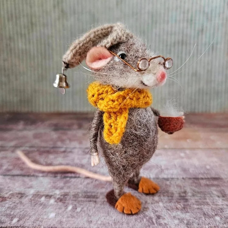 Handmade Felted Mouse Decoration | Eco-Friendly Wool | Holiday Ornament & Gift