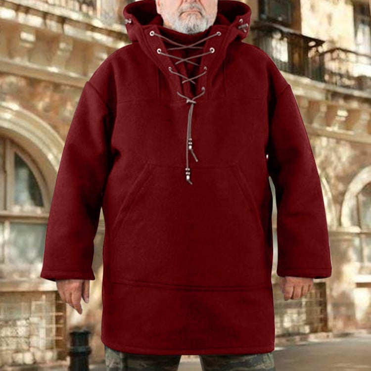 Men’s Wool Outdoor Jacket | Storm-Ready Insulated Anorak with Hood & Kangaroo Pocket