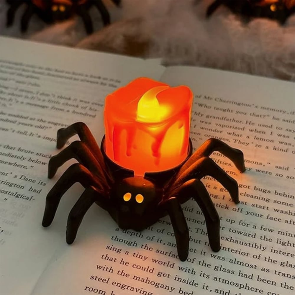 Halloween Spider LED Candle Lights | Flameless Battery Operated | Warm Yellow Glow | Indoor/Outdoor Decoration