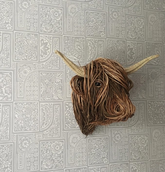 Hand-Woven Wall Art Sculpture | Highland Cattle Design | Rustic Handmade Home Decor | 11.8 × 8.6 in