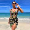 Avencea | Sexy One-Piece Push-Up Swimsuit with Chain Pattern and Beach Skirt