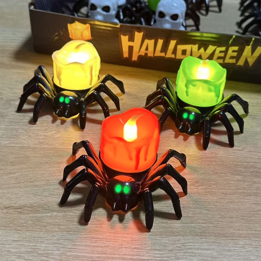 Halloween Spider LED Candle Lights | Flameless Battery Operated | Warm Yellow Glow | Indoor/Outdoor Decoration