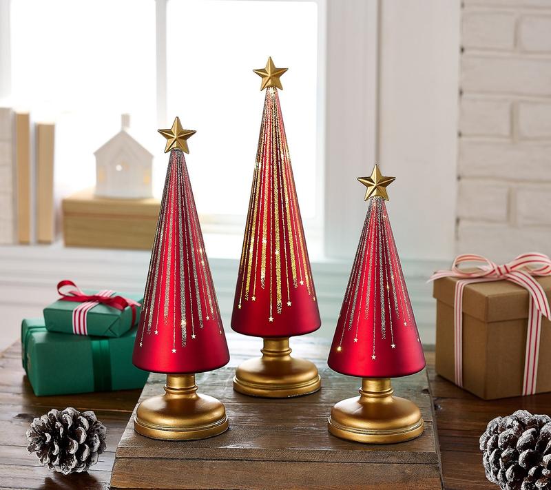 Christmas Decoration | LED Light-Up Tree Set | Battery Operated | Built-In Timer
