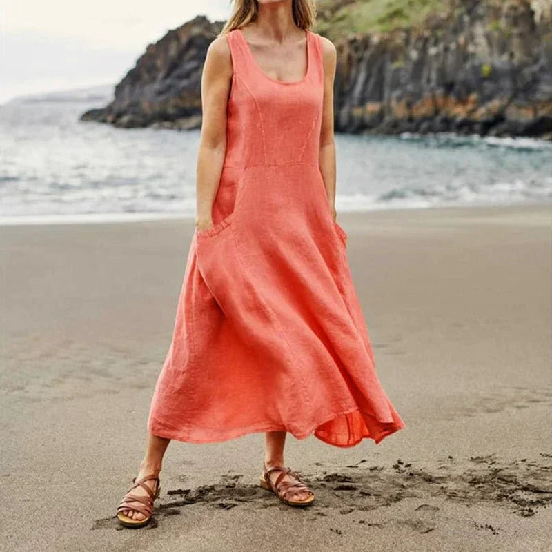 Avencea | Sleeveless Dress Made of 100% Cotton and Linen for Women