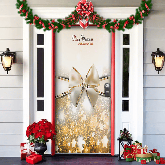 Christmas Door Cover | Santa & Gingerbread Design | Festive Entrance Decoration | Easy Installation | 36×80 in