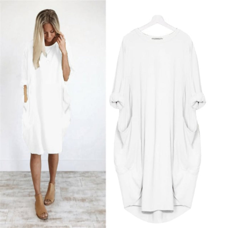 Women’s Summer Dress with Loose Fit and Round Neckline | Midi