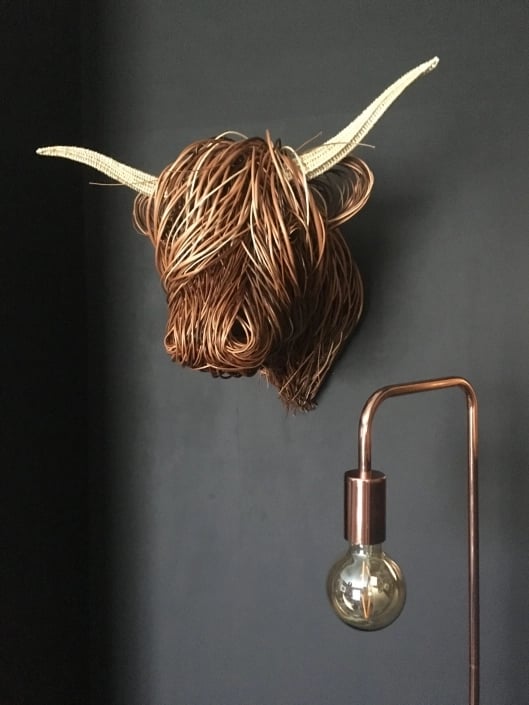 Hand-Woven Wall Art Sculpture | Highland Cattle Design | Rustic Handmade Home Decor | 11.8 × 8.6 in
