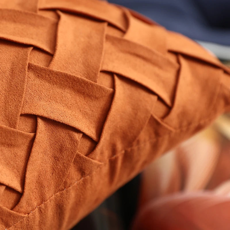 Solid Yellow, Brown, and Dark Red Faux Suede Cushion Cover