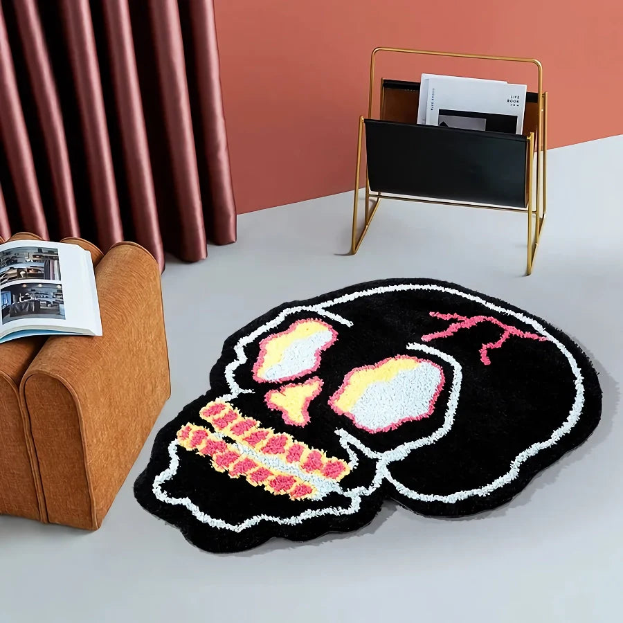 Funky Irregular Black Skull Head Area Rug for Living Room & Bedroom