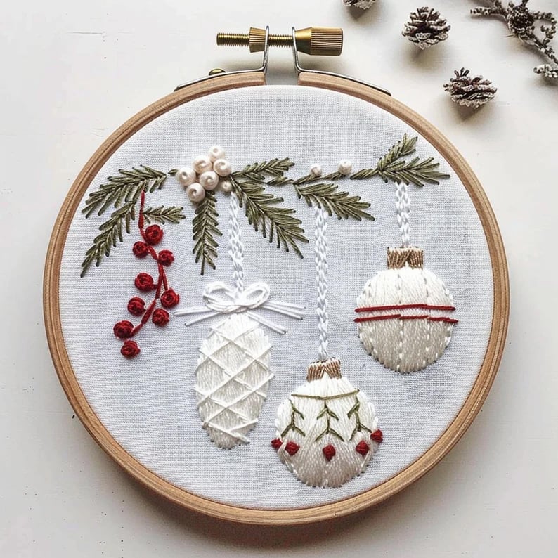 Christmas Embroidery Kit | Winter Snowy Village Pattern | Beginner Craft Set with Hoop & Threads