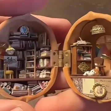 Miniature Walnut House Ornament | Handmade Gift | Clay & Wood Details with Light-Up Design