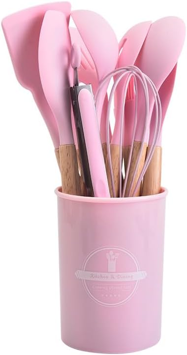 Silicone Cooking Utensil Set | Nonstick Safe | Wooden Handle | Heat Resistant