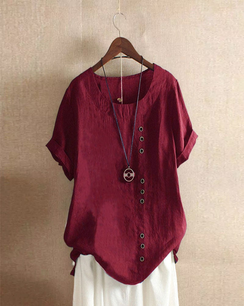 Short-sleeved summer blouse for women | Round neckline