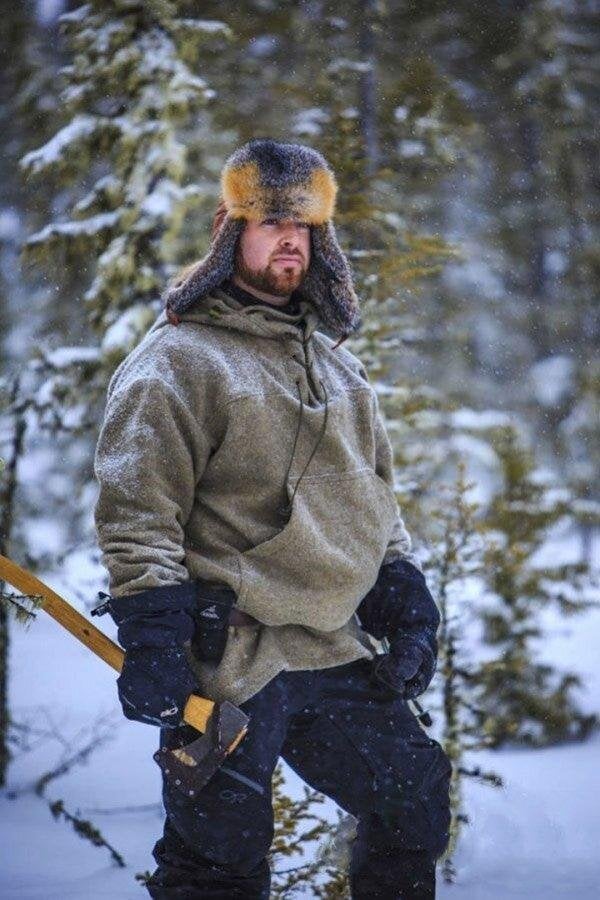 Men’s Wool Outdoor Jacket | Storm-Ready Insulated Anorak with Hood & Kangaroo Pocket