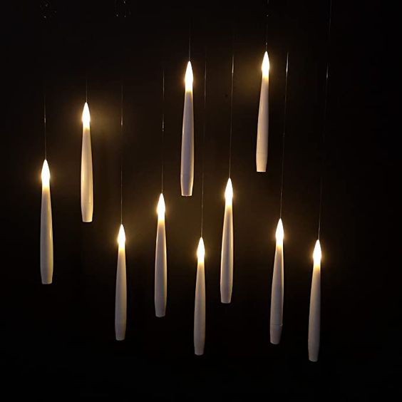 Floating LED Candles with Remote Wand | Flameless Hanging Lights | 12-Pack with Hooks & Batteries
