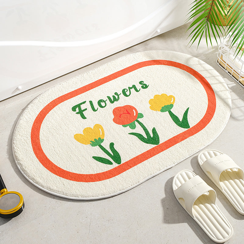 Soft Floral Non-Slip Absorbent Floor Mat for Home