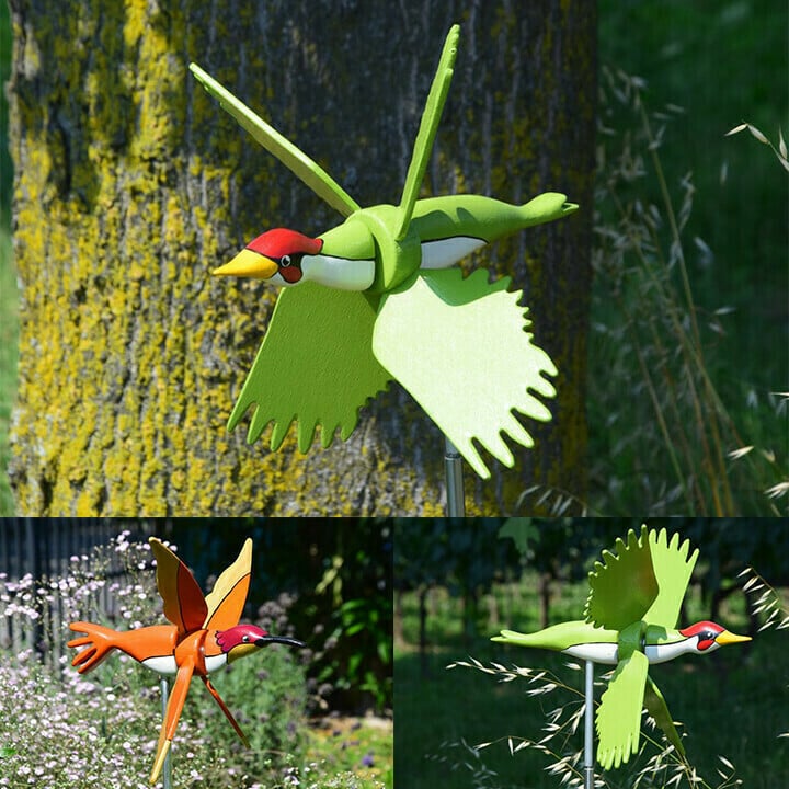 Handmade Garden Windmill | WhimsyMill™ Bird & Animal Design | Wood & Stainless Steel | Outdoor Décor