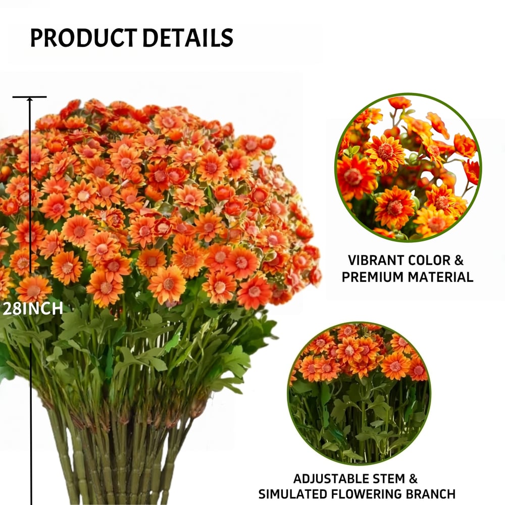 Artificial Mum Flowers | UV-Resistant Silk Blend | Lifelike Fall Decor