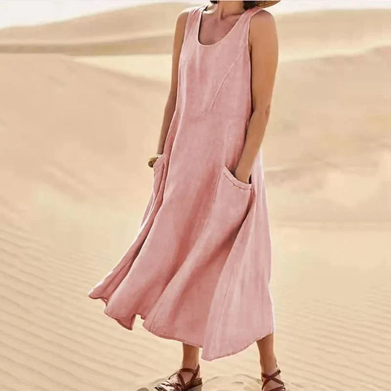 Avencea | Sleeveless Dress Made of 100% Cotton and Linen for Women