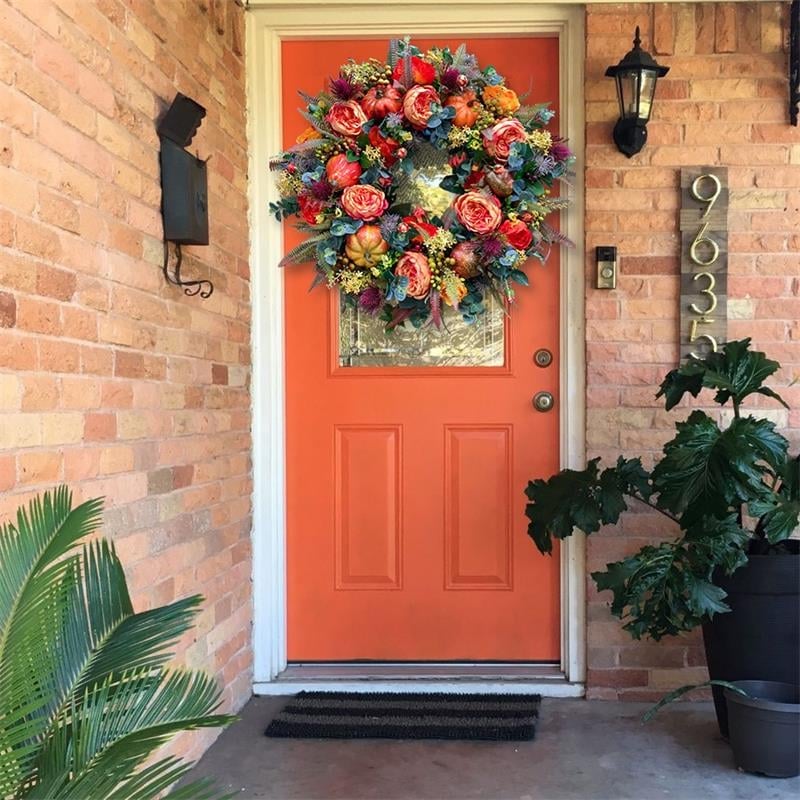 Autumn Door Wreath | Rustic Peony & Pumpkin Design | Handcrafted Fall Decoration