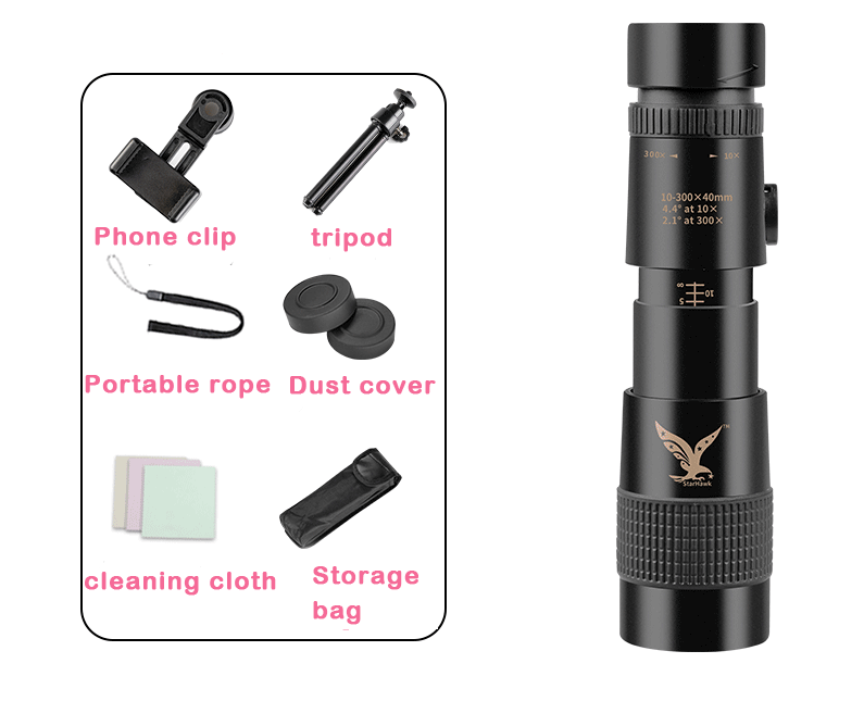 High-Power Monocular Telescope | 10–300X Zoom | Night Vision | Waterproof | Smartphone Adapter Compatible