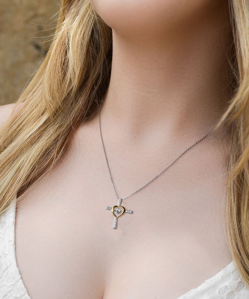 Daughter Necklace Gift | Cross Pendant with Cubic Zirconia | Silver-Plated | 16–18" Chain
