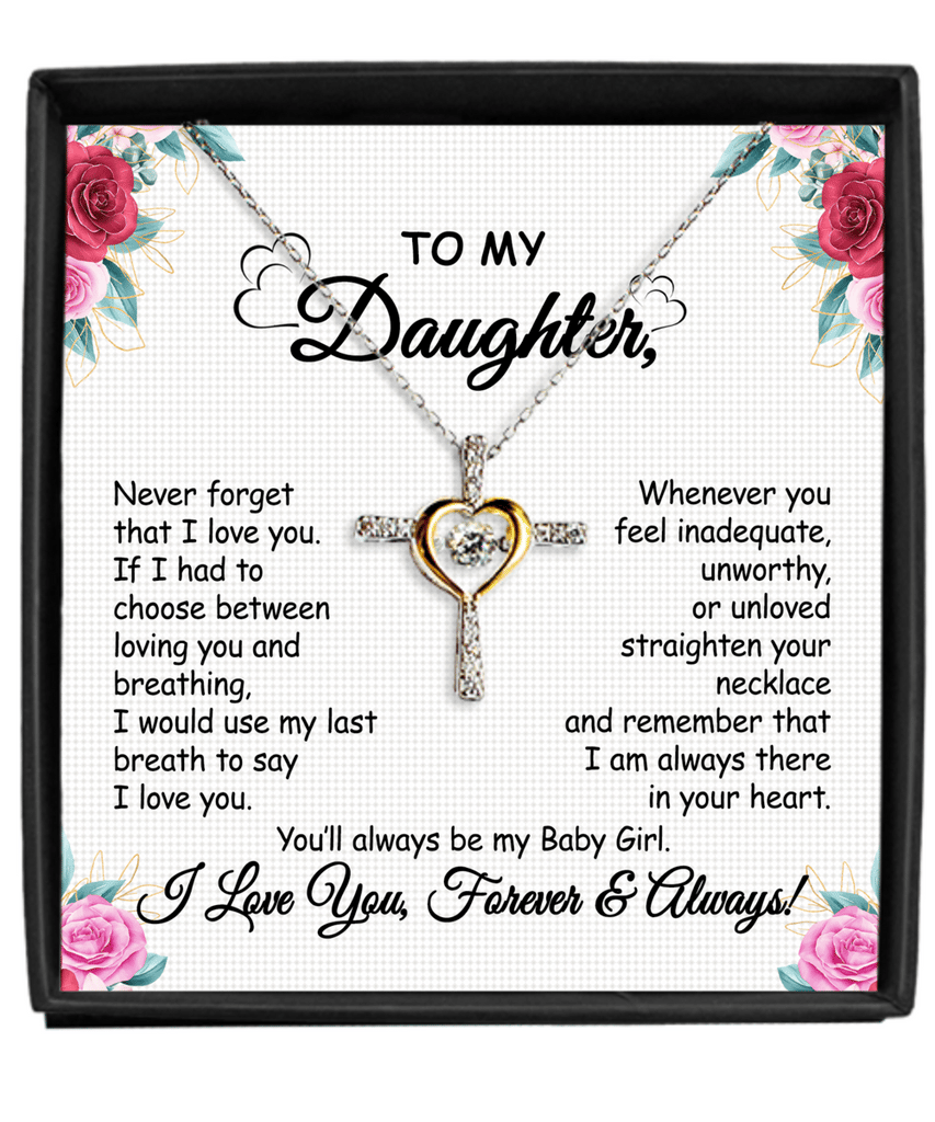 Daughter Necklace Gift | Cross Pendant with Cubic Zirconia | Silver-Plated | 16–18" Chain