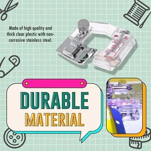 Adjustable Bias Tape Binding Foot | Sewing Machine Presser Foot | Transparent Guide | 0.5–2cm