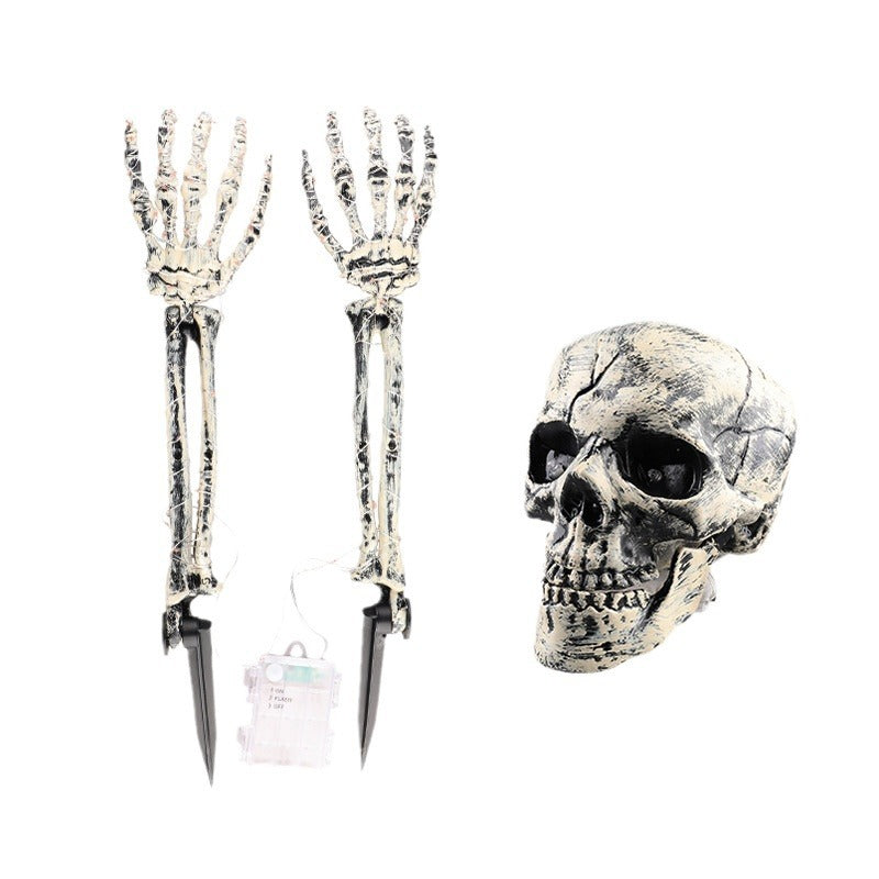 Halloween Yard Decoration | Light-Up Skull & Skeleton Arms | 8-Mode LED Outdoor Prop