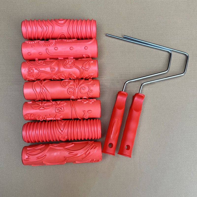 Embossing Paint Roller | Patterned Wall Decoration Tool | Rubber Roller with Handle