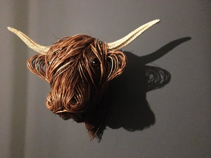 Hand-Woven Wall Art Sculpture | Highland Cattle Design | Rustic Handmade Home Decor | 11.8 × 8.6 in