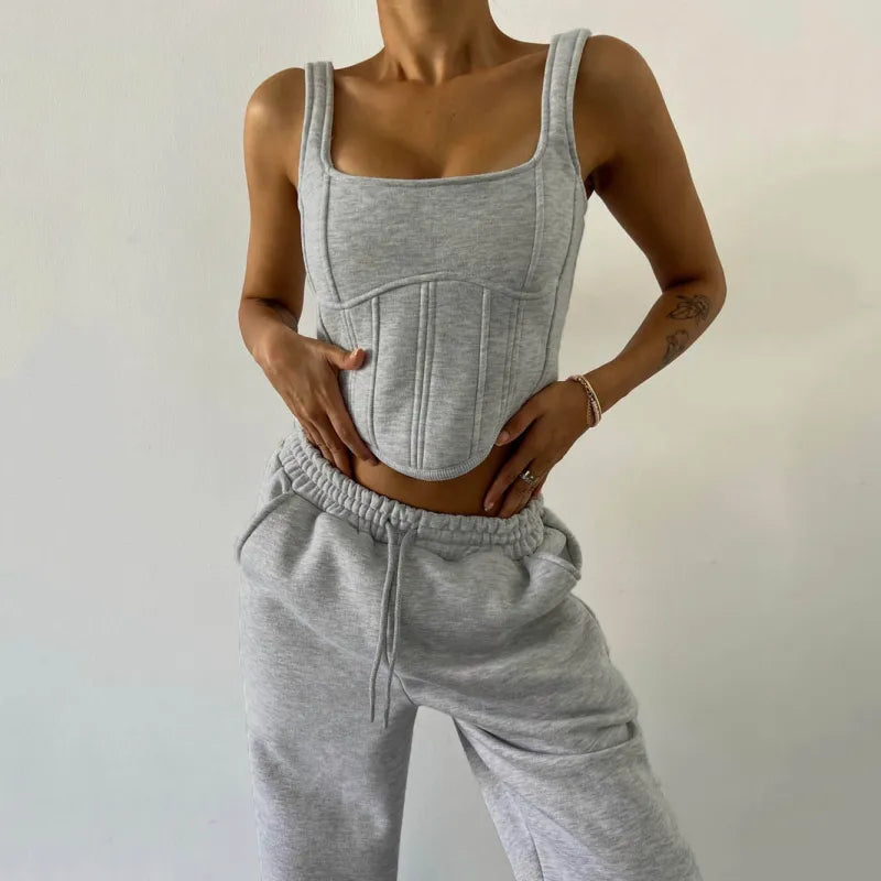 Women’s Three-Piece Lounge Set | Cropped Hoodie, Tank Top & Ankle Pants | Soft Polyester