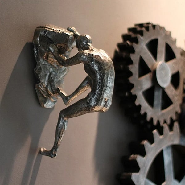 Wall Climbing Man Sculpture | Modern Resin Wall Art Decor | Creative Hanging Statue