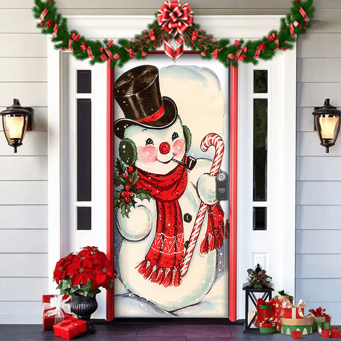 Christmas Door Cover | Santa & Gingerbread Design | Festive Entrance Decoration | Easy Installation | 36×80 in