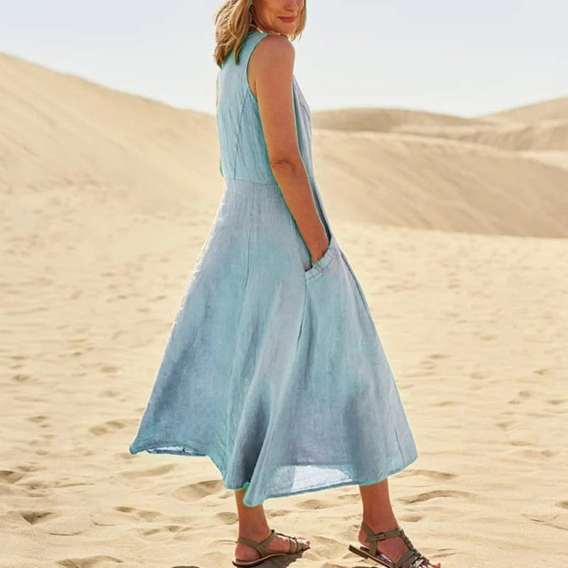 Avencea | Sleeveless Dress Made of 100% Cotton and Linen for Women
