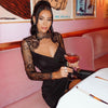 Mini dress with lace trim and high collar