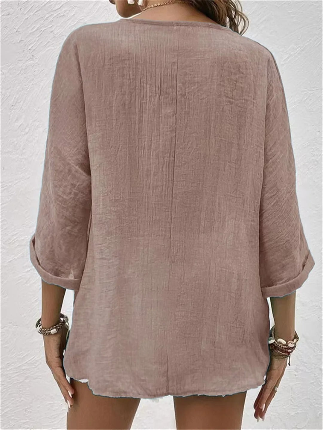 Fayo - Effortless Blouse Top with V-Neck and Button Placket