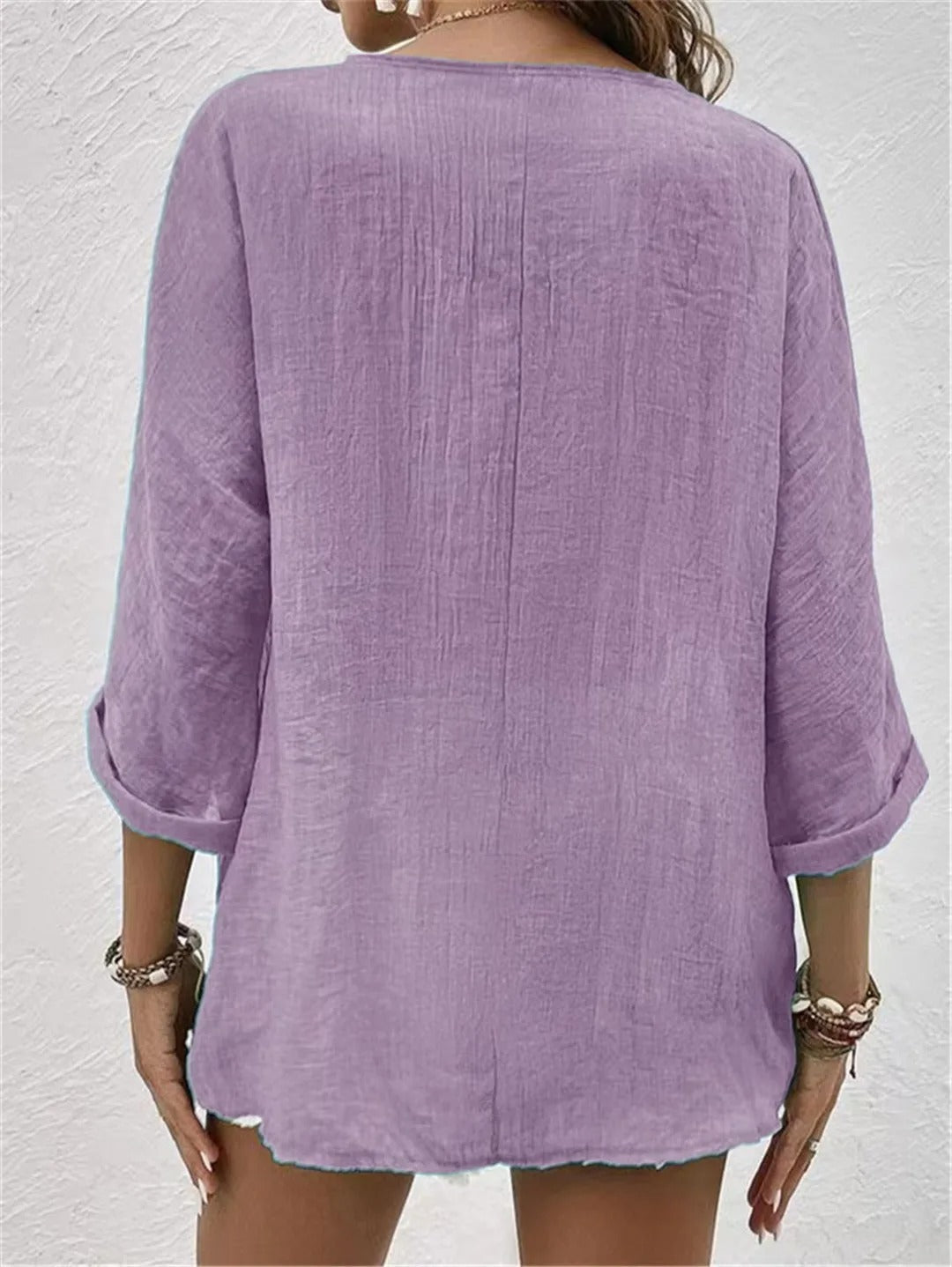 Fayo - Effortless Blouse Top with V-Neck and Button Placket