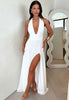 Heidi Fashion | Deep-cut Halter Dress with Slit