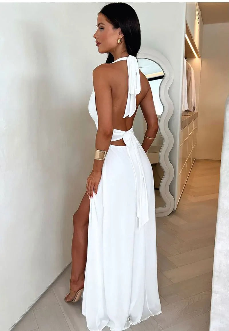Heidi Fashion | Deep-cut Halter Dress with Slit
