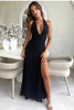 Heidi Fashion | Deep-cut Halter Dress with Slit