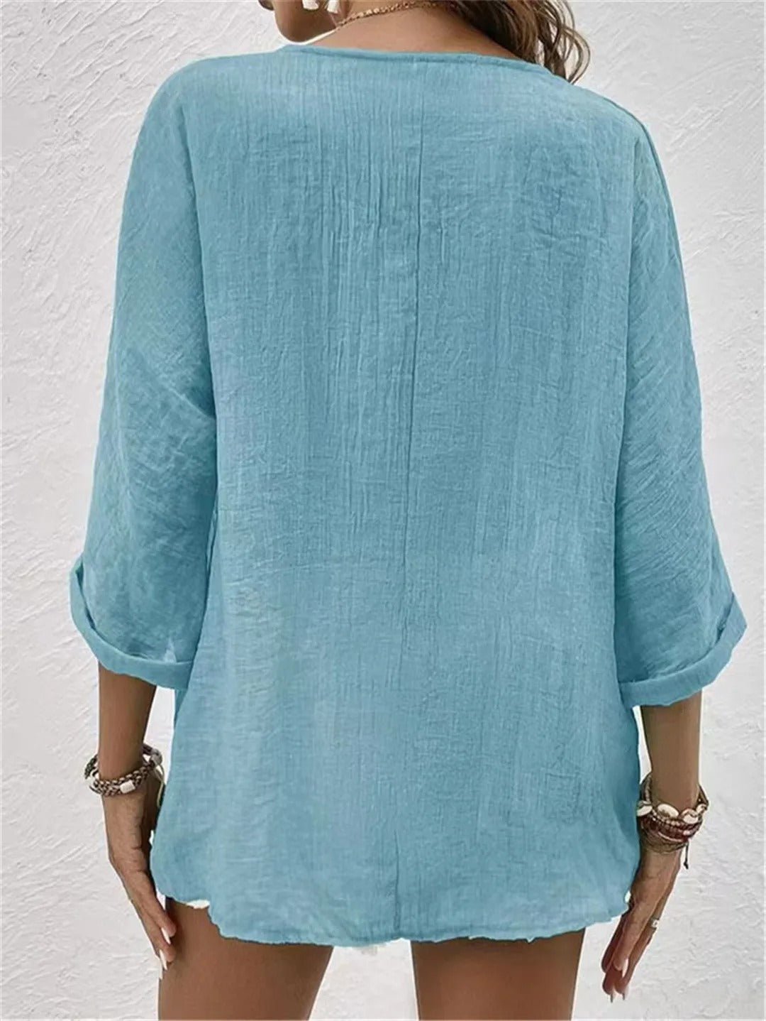 Fayo - Effortless Blouse Top with V-Neck and Button Placket