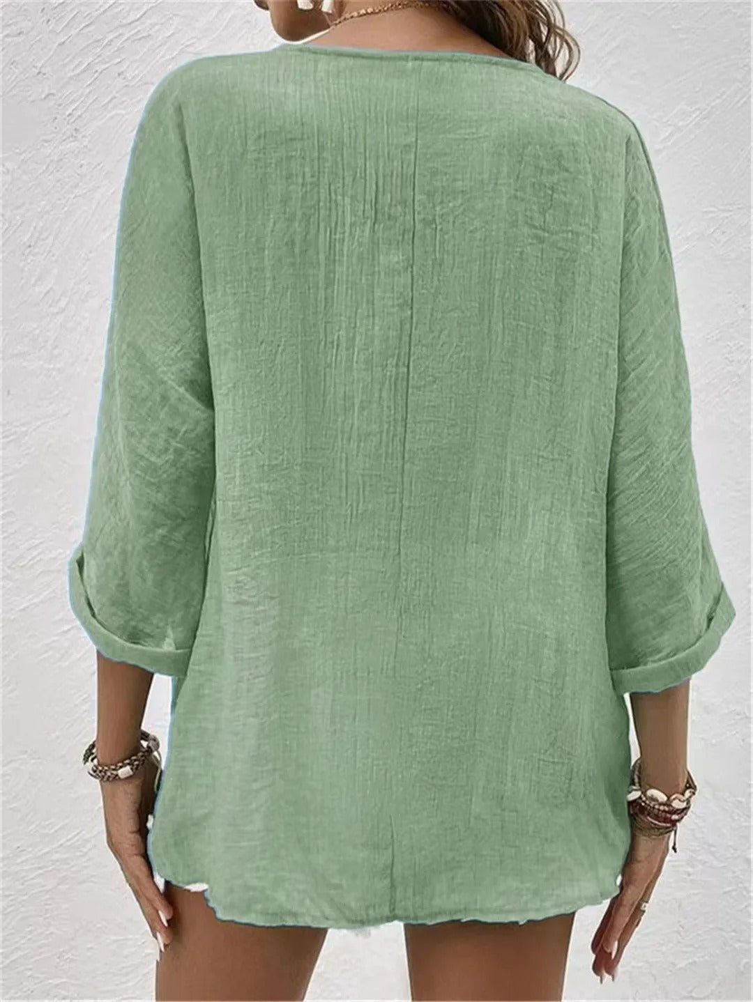 Fayo - Effortless Blouse Top with V-Neck and Button Placket