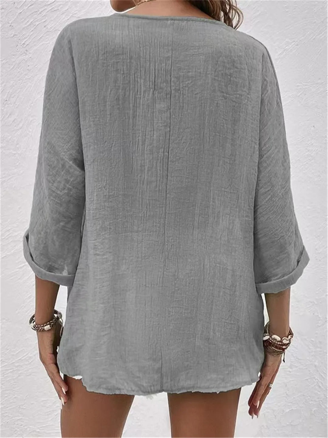 Fayo - Effortless Blouse Top with V-Neck and Button Placket