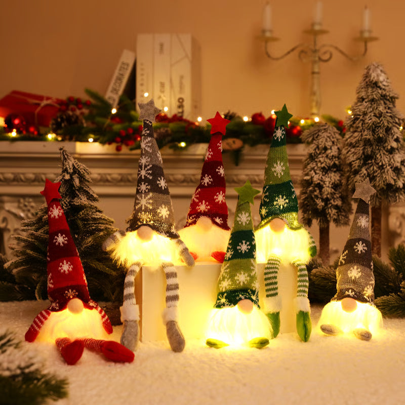 Christmas Gnome Decoration | LED Light | Nordic Holiday Figurine Set