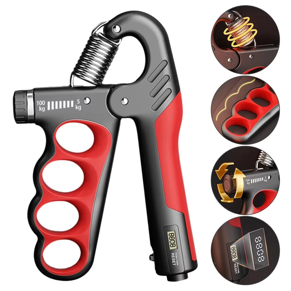 Adjustable Hand Grip Strengthener | 5–100KG Resistance | Rep Counter | Non-Slip Handles