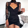 Mini dress with lace trim and high collar