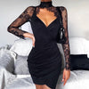 Mini dress with lace trim and high collar